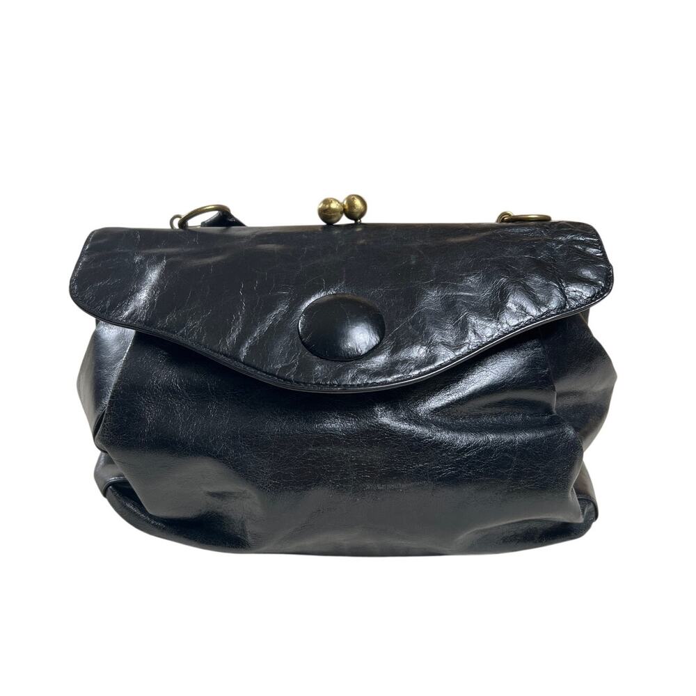 HOBO Black Leather Crossbody Kiss-Lock Frame Bag